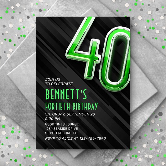 Moderne Mens 40e anniversaire Invitation