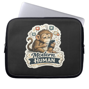 Moderne Mens Funny Aap Smartphone Sociale Media Laptop Sleeve