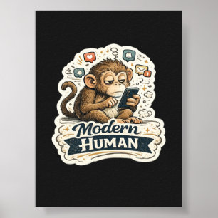 Moderne Mens Funny Aap Smartphone Sociale Media Poster