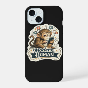 Moderne Mens Funny Monkey Smartphone Sociale Media iPhone 15 Hoesje