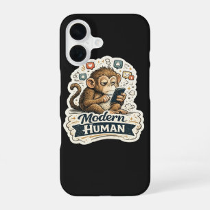 Moderne Mens Funny Monkey Smartphone Sociale Media iPhone 16 Hoesje