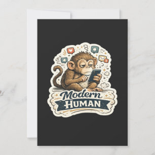 Moderne Mens Funny Monkey Smartphone Sociale Media Kaart