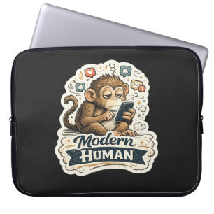 Moderne Mens Funny Monkey Smartphone Sociale Media Laptop Sleeve