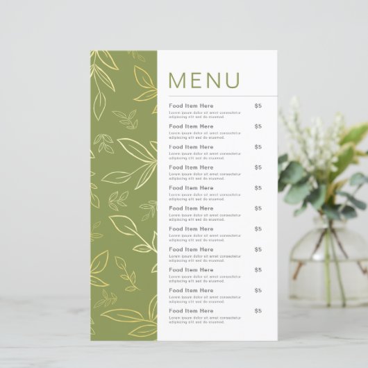 Moderne menu met groene botanische Leaf-voeding (Staand voorkant)