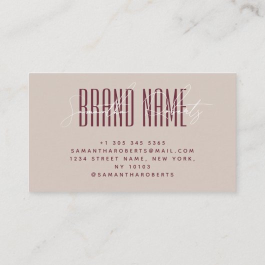 Moderne merknaam toevoegen elegante bordeaux rood visitekaartje (Achterkant)