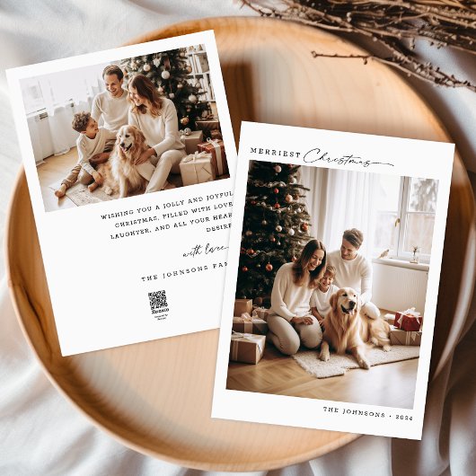 Moderne Merriest Familie Kerstmis met Hond Foto Feestdagenkaart