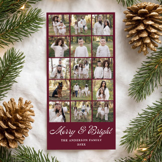Moderne Merry and Bright Bourgondie 15 Foto Collag Feestdagenkaart