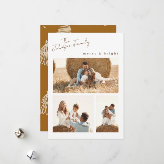 Moderne Merry & Bright Christmas Famille Carte pho (Devant/Arrière en situation)