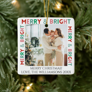 Moderne Merry & Bright Simple Colorful One-foto Keramisch Ornament