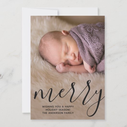 Moderne Merry Calligraphy - Full Vertical Photo Feestdagenkaart (Voorkant)