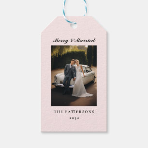 Moderne Merry Getrouwd klant specifieke foto Cadeaulabel