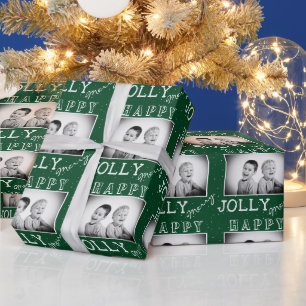 Moderne Merry Jolly Happy Douane Foto Kerstmis Cadeaupapier
