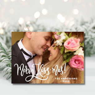 Moderne Merry Kiss-Mas Pas getrouwd Kerstfoto Feestdagenkaart
