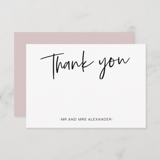 Moderne met de hand geschreven Blush Dank je Bedankkaart (Voorkant / Achterkant)