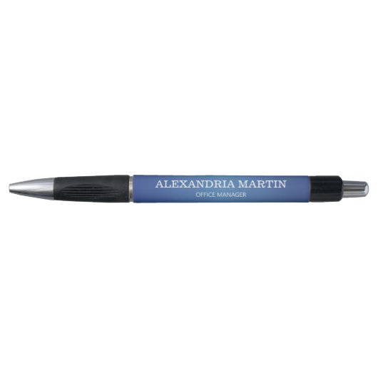 Moderne Metal Minimal Blauw Functietitel Naam Pen (Voorkant)