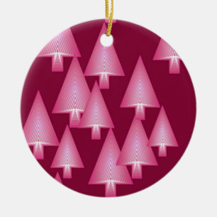 Moderne metalen kerstbomen - roze & wijn keramisch ornament