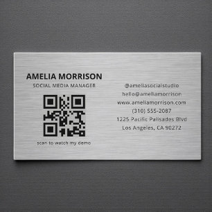 Moderne Metalen QR-code Minimalistische Zakelijke  Visitekaartje