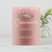 Moderne metalen Roos Gold Glitter Quinceanera Kaart (Staand voorkant)