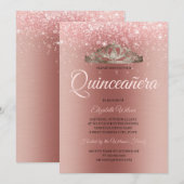 Moderne metalen Roos Gold Glitter Quinceanera Kaart (Voorkant / Achterkant)