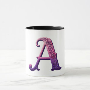 Moderne Metalen Rosemaling Letter A, Roze/Paars Mok