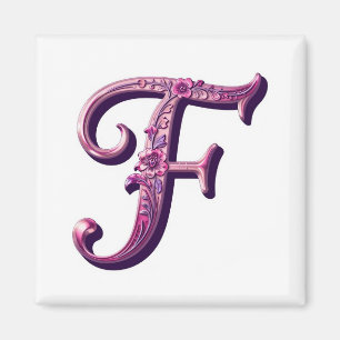 Moderne Metalen Rosemaling Letter F, Roze/Paars Magneet