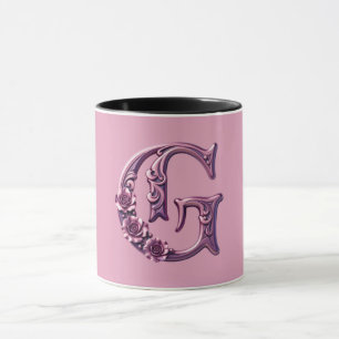 Moderne Metalen Rosemaling Letter G, Roze/Paars Mok