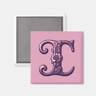 Moderne Metalen Rosemaling Letter I, Roze/Paars Magneet