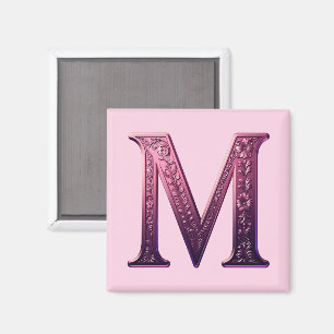Moderne Metalen Rosemaling Letter M, Roze/Paars Magneet