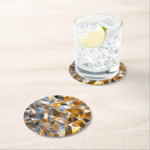 Moderne Metallic Abstract Goud Zilver Geometrisch Ronde Kartonnen Onderzetter