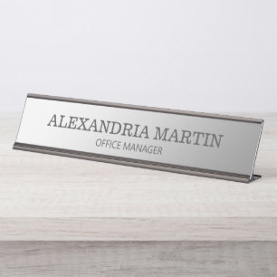 Moderne Metallic Minimal Silver Functietitel Naam Bureau Naambordje