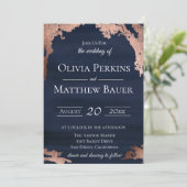 Moderne Metallic Moody Faire-part de mariage Bleu (Debout devant)