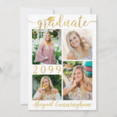 Moderne Metallieke Gouden Schrift 5 Foto Afgestude Aankondiging (Voorkant)