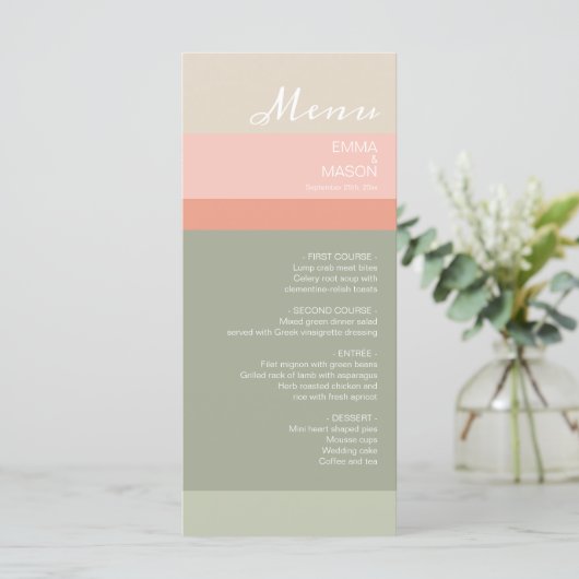Moderne Metro Peach Coral Sage Menu (Staand voorkant)
