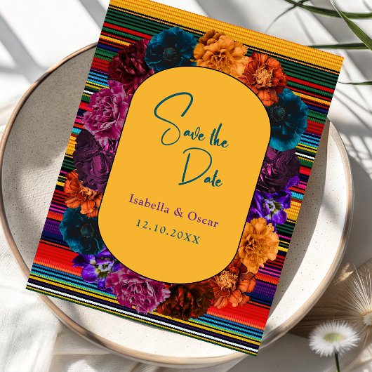 Moderne Mexicaanse bloemen gele bruiloft Save The Date
