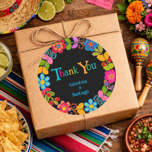 Moderne Mexicaanse bloemrijke bruiloft Ronde Sticker