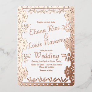 Moderne Mexicaanse papel Picado Gold Weddenschap g Folie Uitnodiging