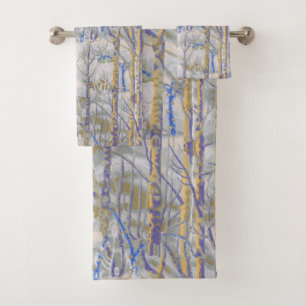 Moderne Mid-Century Stijl Berkenbos Patroon Bad Handdoek