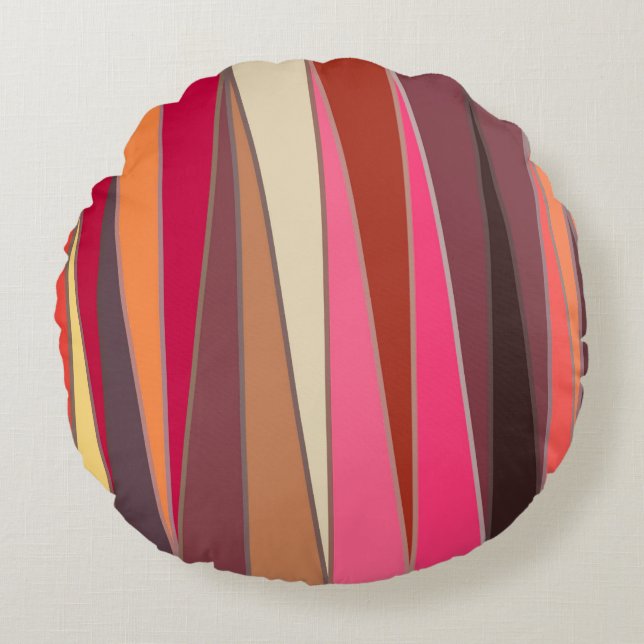 Moderne middeleeuwse driehoeken, Fuchsia en Brown Rond Kussen (Voorkant)