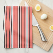 Moderne middenstrepen, koraal, zwart en wit theedoek (Quarter Fold)