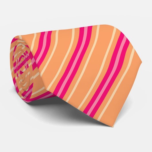 Moderne middenstrepen, roze Fuchsia en Oranje Stropdas (Opgerold)