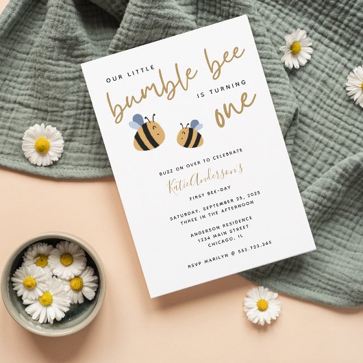 Moderne mignonne Bumblebee Invitation premier anni