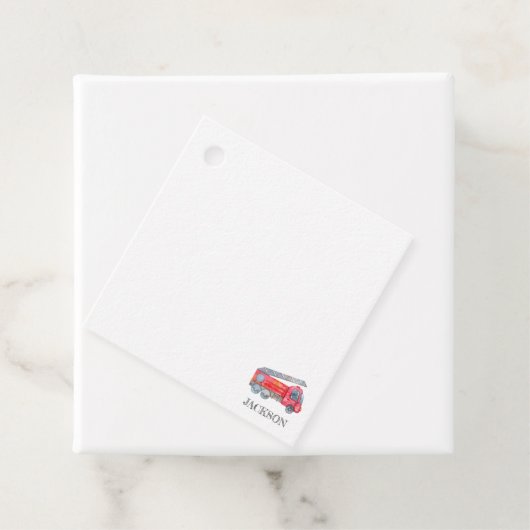 Moderne miniatuurfeest van vuurman bedankjes labels (In situ)