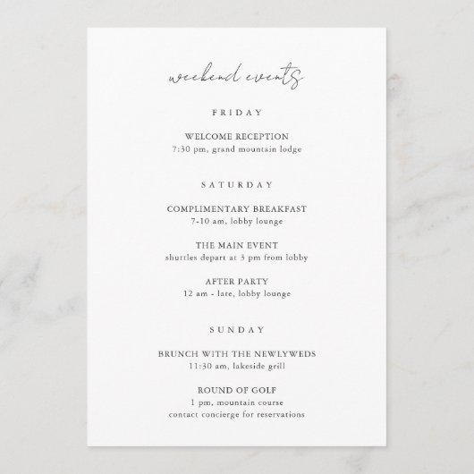 Moderne minieme brief voor bruiloft en reisroute programma (Achterkant)