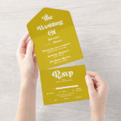 Moderne minieme bruiloft met Bright Mustard Yellow All In One Uitnodiging (Afscheurbaar)