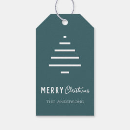 Moderne minieme groene kerstboompijn met prettig k cadeaulabel