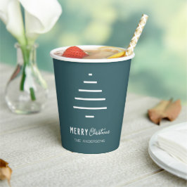 Moderne minieme groene kerstboompijn met prettig k papieren bekers