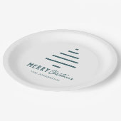 Moderne minieme groene kerstboompijn met prettig k papieren bordje (Gekanteld)