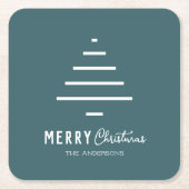 Moderne minieme groene kerstboompijn met prettig k vierkante kartonnen onderzetter (Voorkant)