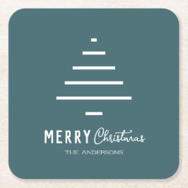 Moderne minieme groene kerstboompijn met prettig k vierkante kartonnen onderzetter