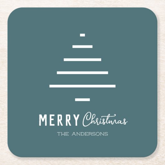 Moderne minieme groene kerstboompijn met prettig k vierkante kartonnen onderzetter (Voorkant)